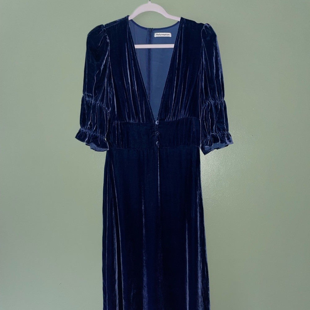 Reformation Dresses | Reformation Maura Blue Velvet Dress